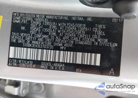 2012 Toyota Highlander Limited V6 z USA, uszkodzony, nr VIN 5TDDK3EH3CS103720